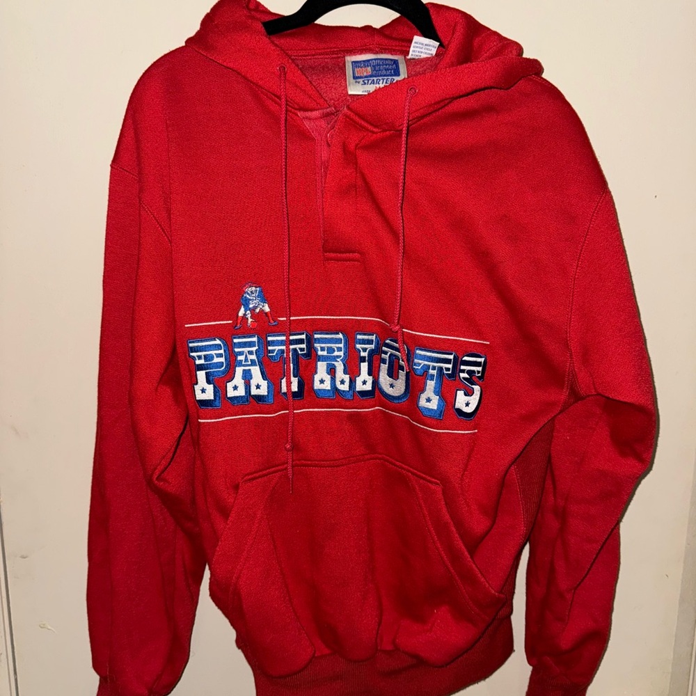STARTER New England Patriots Red Sweatshirt Hoodie Retro Design